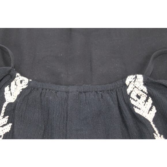 Lush Black Halter Dress Size Medium Embroidered Drawstring Back Boho Festival - Picture 6 of 8